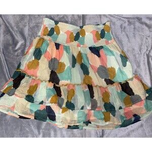 THML Small Smocked Tiered Mini Skirt Colorful Boho Ruffle